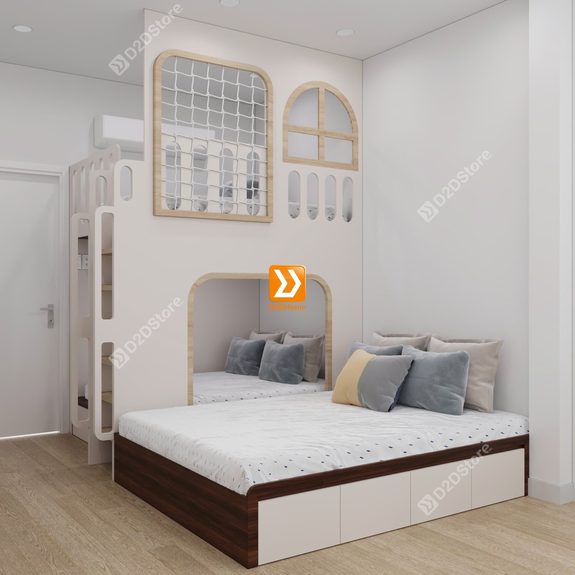  Phòng ngủ giường tầng cho bố mẹ và 2 bé trai nhà chị Lục Yến 