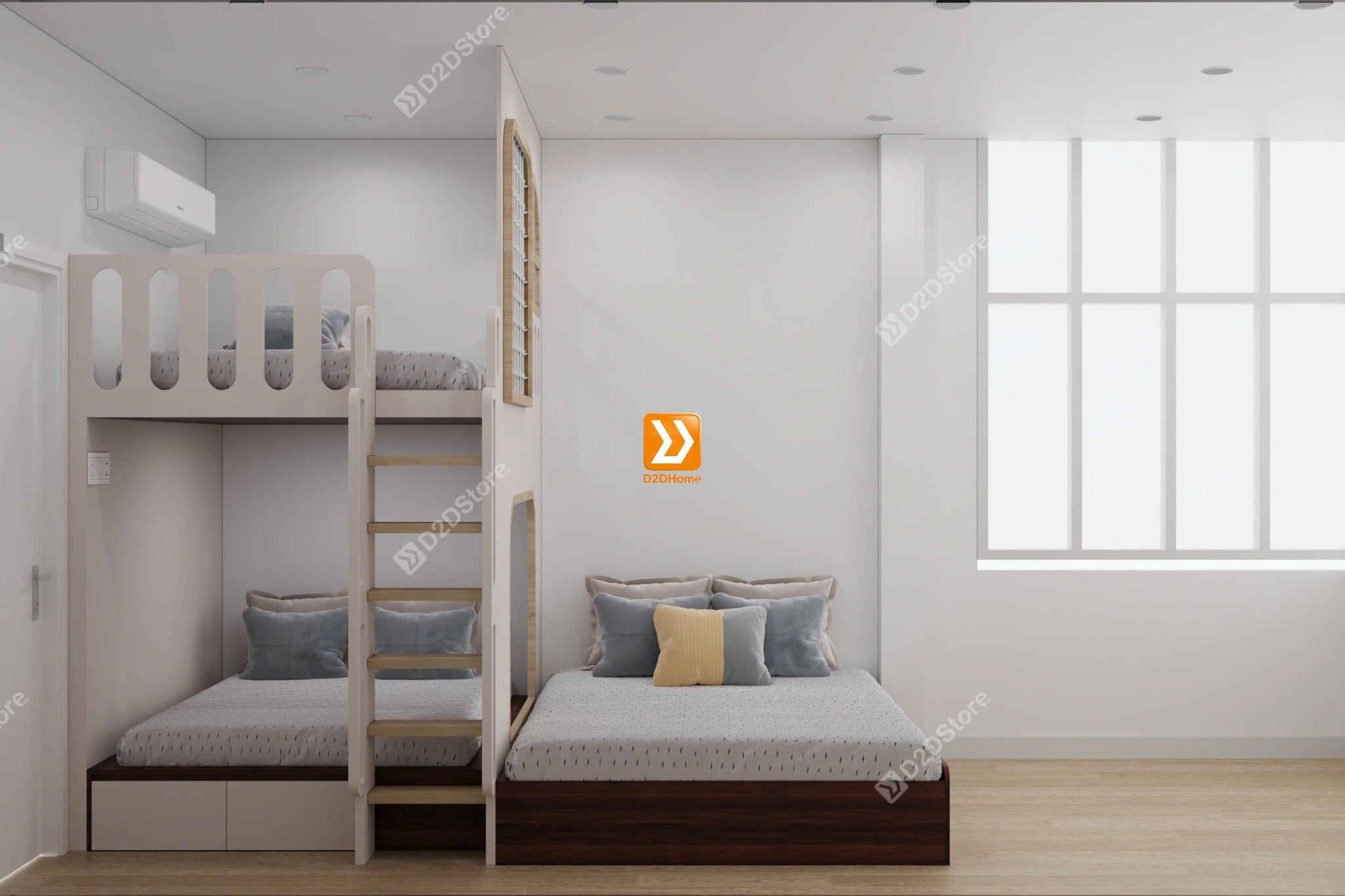  Phòng ngủ giường tầng cho bố mẹ và 2 bé trai nhà chị Lục Yến 