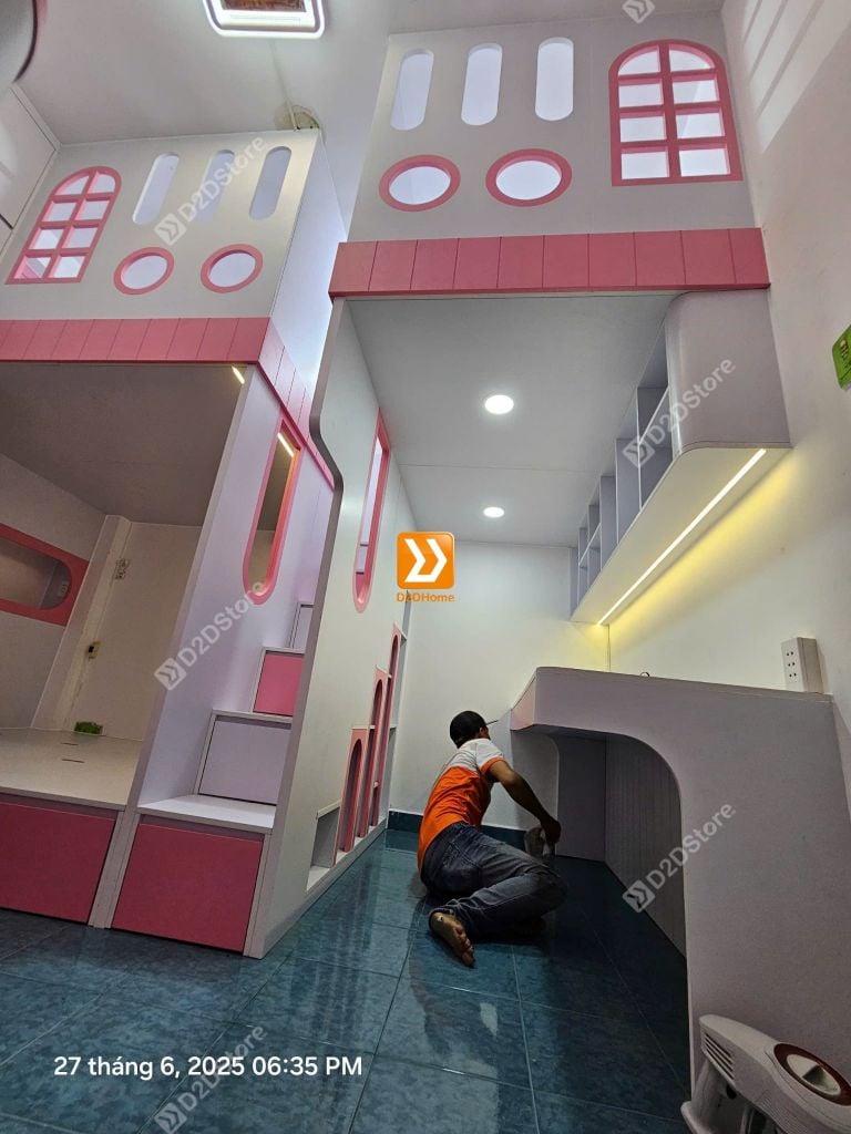 Phòng ngủ giường tầng cho 3 bé gái nhà chị Ngọc Lễ