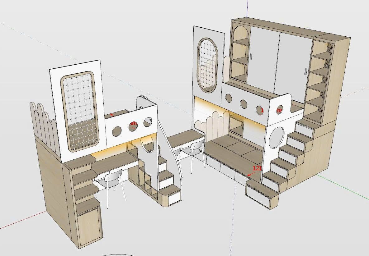  Phòng ngủ giường tầng cho 2 bé trai và 1 bé gái nhà anh Quán Khải 