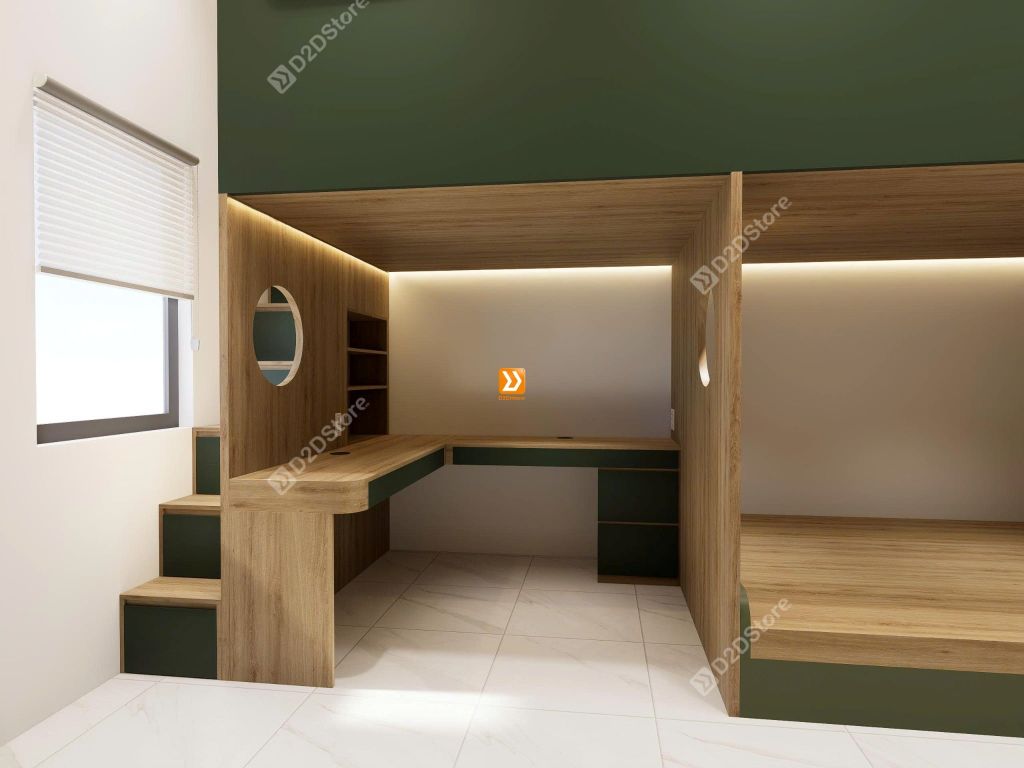 Phòng ngủ giường tầng cho 2 bé trai nhà chị Tuyền