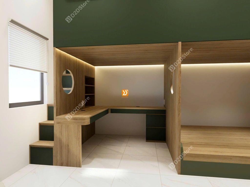 Phòng ngủ giường tầng cho 2 bé trai nhà chị Tuyền