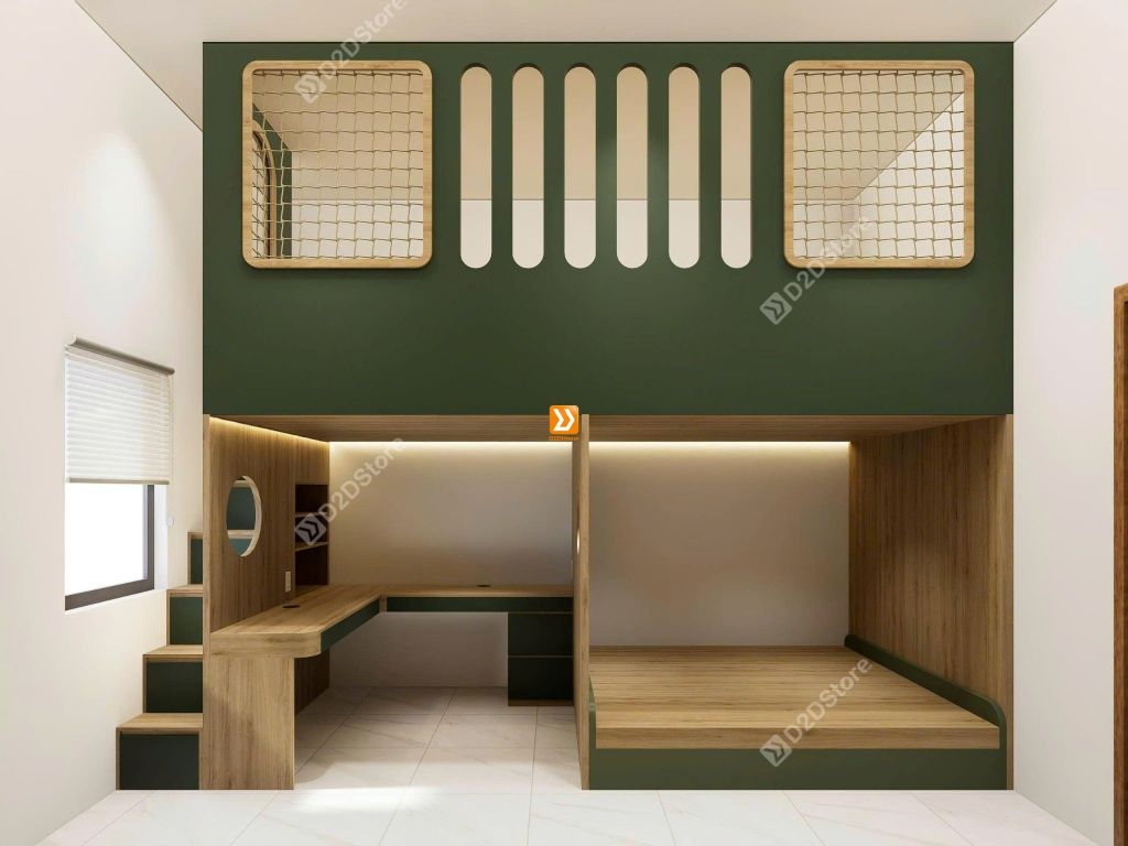 Phòng ngủ giường tầng cho 2 bé trai nhà chị Tuyền