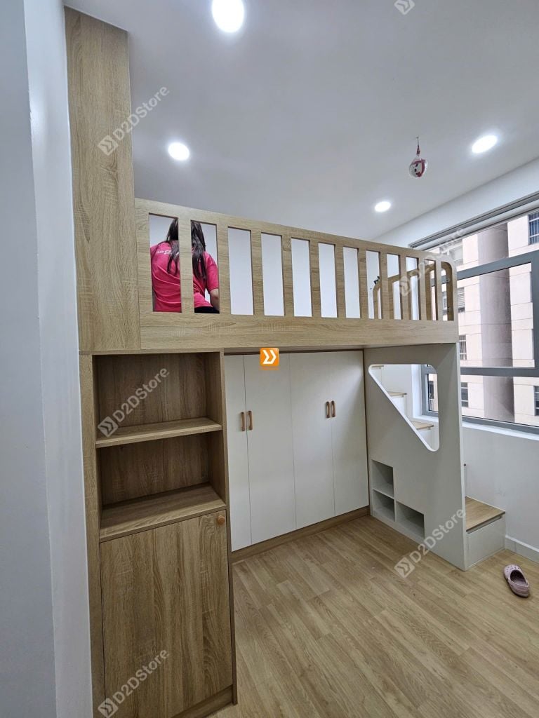 Phòng ngủ giường tầng 1 bé gái nhà chị Thanh Thùy