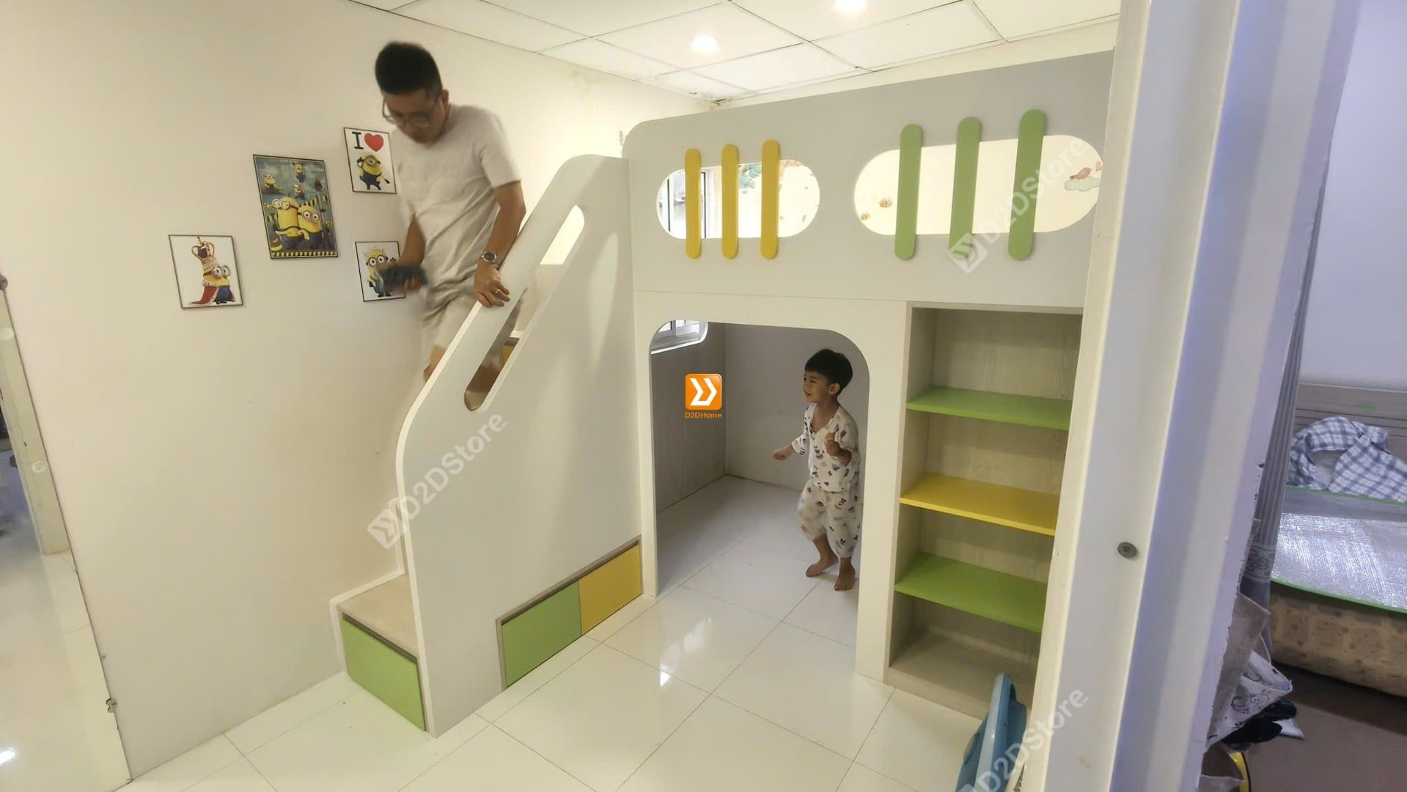 Phòng ngủ giường tầng 1 bé trai nhà chị Ngọc