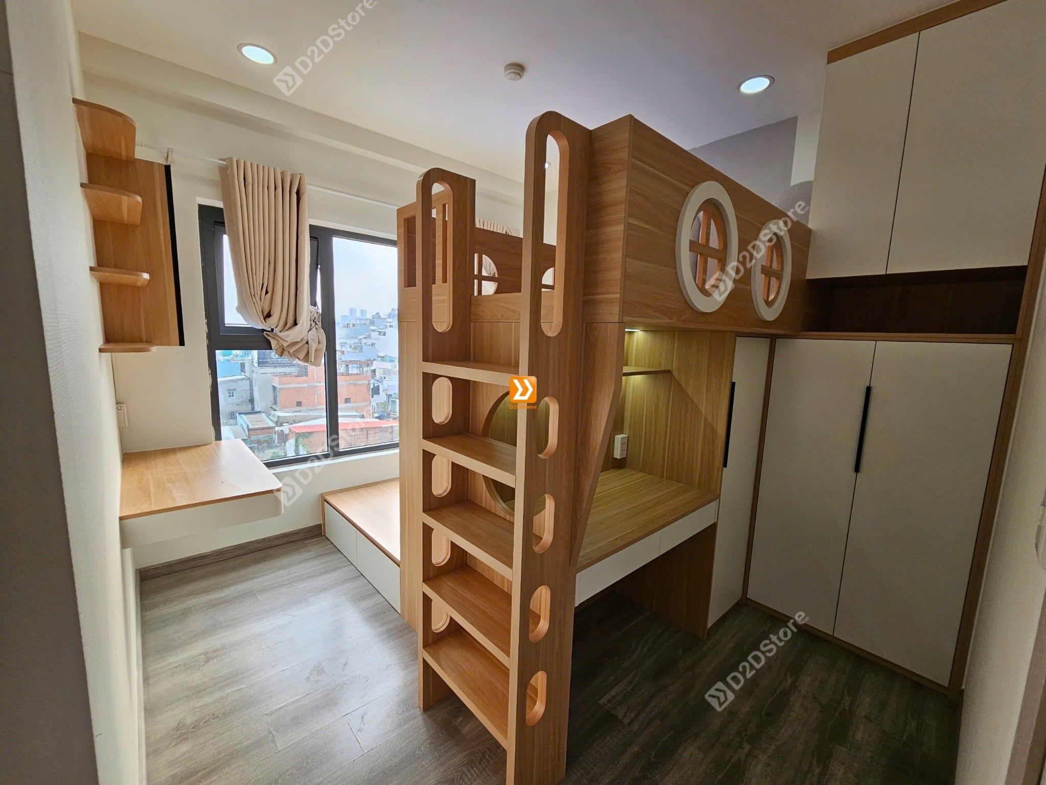 Phòng ngủ giường tầng cho 1 bé trai và 1 bé gái nhà anh Hà Trần