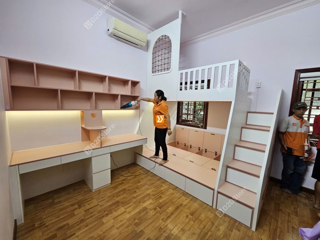 Phòng ngủ giường tầng cho 2 bé gái nhà anh Johny Nguyễn
