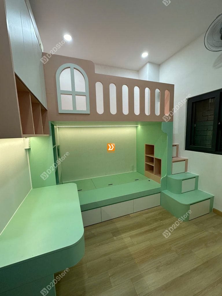 Phòng ngủ giường tầng cho 1 bé trai và 1 bé gái nhà chị Merry