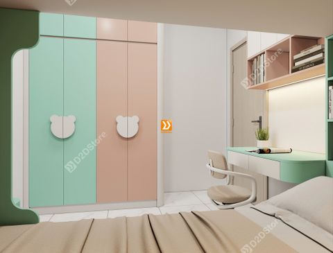 Phòng ngủ giường tầng cho 1 bé trai và 1 bé gái nhà chị Merry