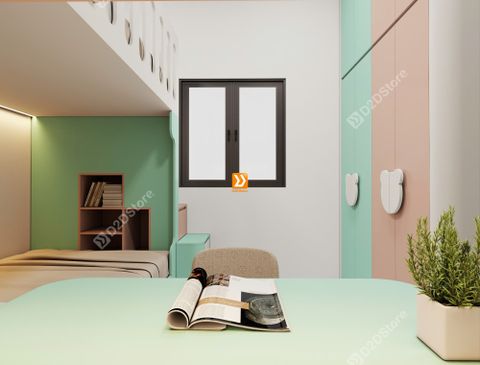 Phòng ngủ giường tầng cho 1 bé trai và 1 bé gái nhà chị Merry