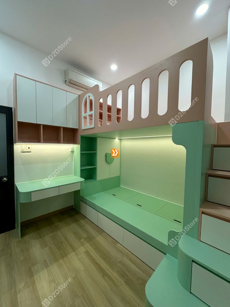 Phòng ngủ giường tầng cho 1 bé trai và 1 bé gái nhà chị Merry