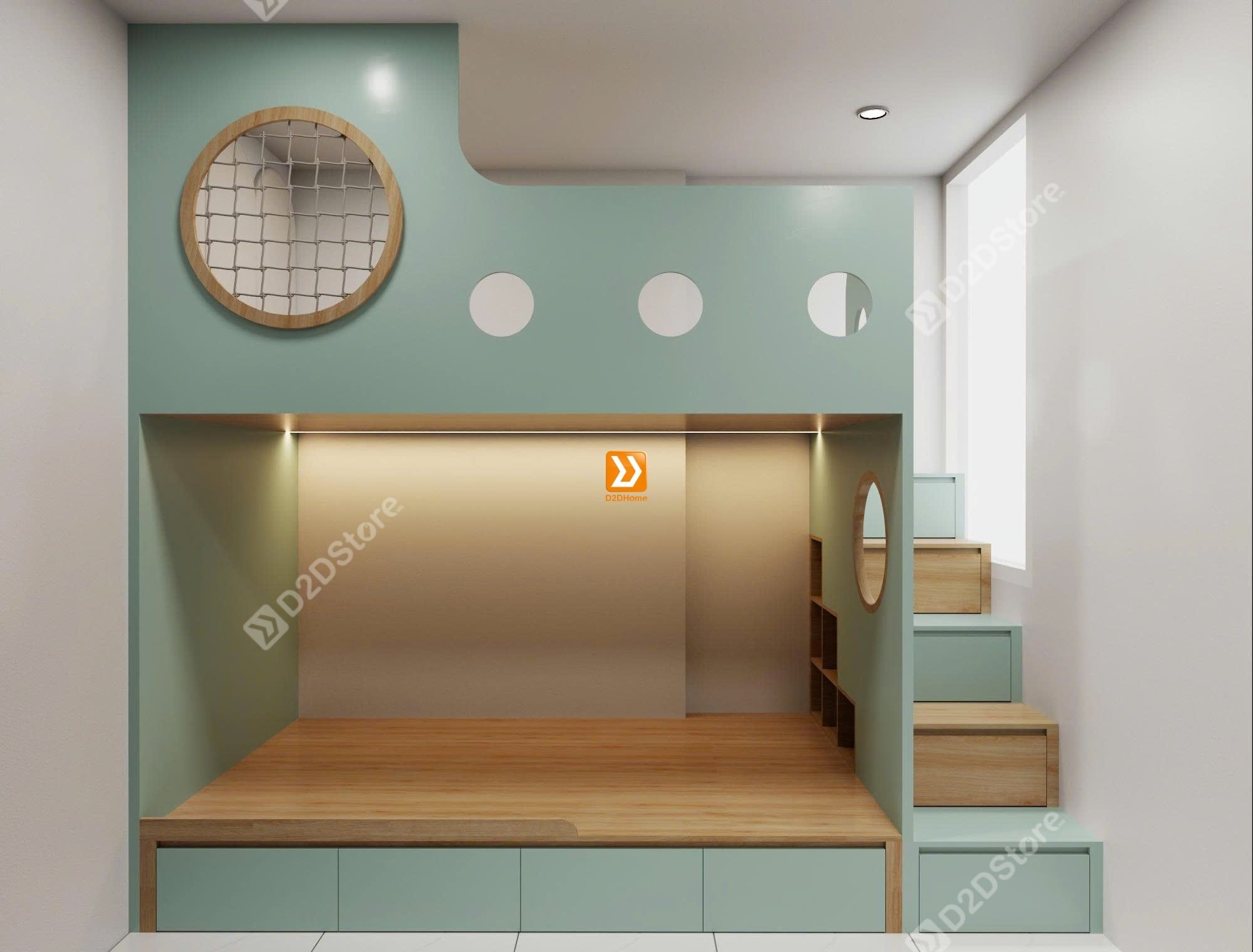 Phòng ngủ giường tầng cho 1 bé gái ngủ cùng bà nhà chị Nguyễn Kiều