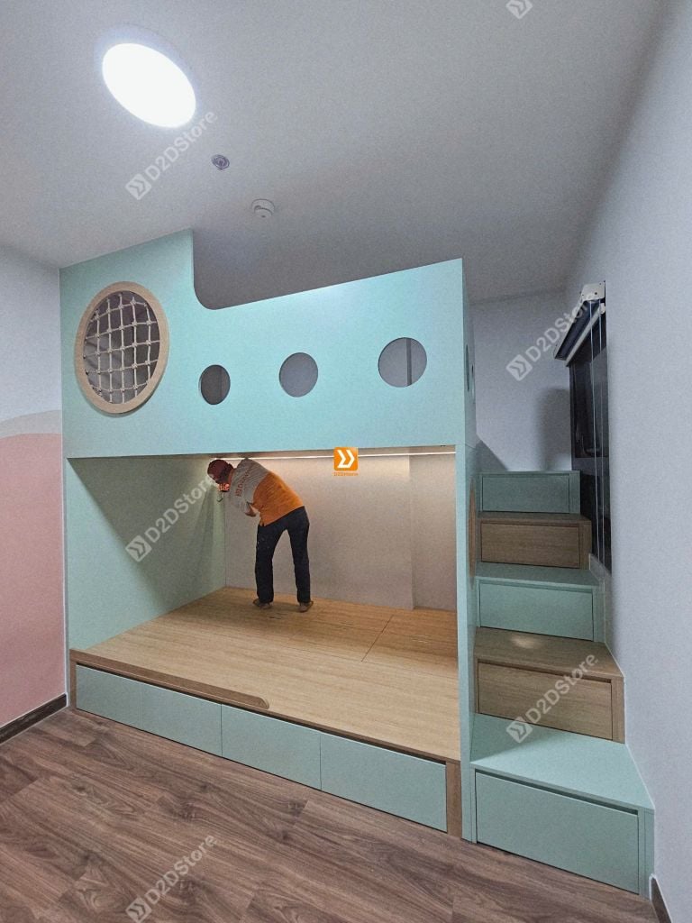 Phòng ngủ giường tầng cho 1 bé gái ngủ cùng bà nhà chị Nguyễn Kiều
