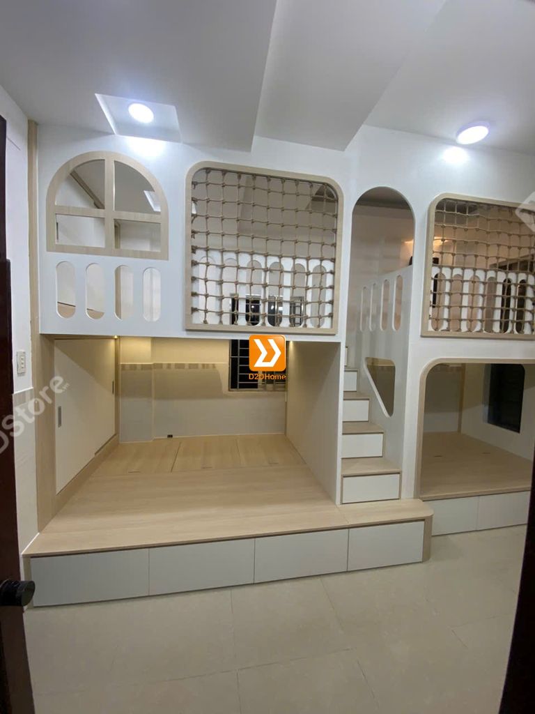 Phòng ngủ giường tầng cho bố mẹ và 3 bé nhà anh Nhữ Huy