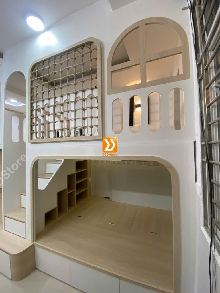 Phòng ngủ giường tầng cho bố mẹ và 3 bé nhà anh Nhữ Huy