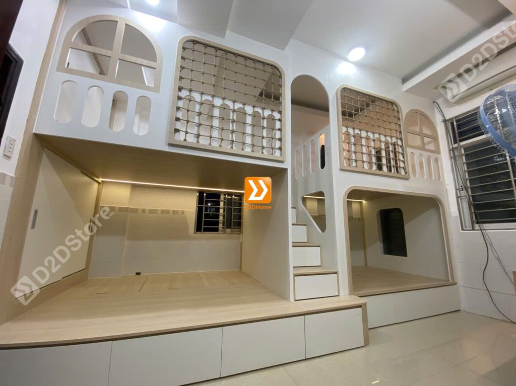 Phòng ngủ giường tầng cho bố mẹ và 3 bé nhà anh Nhữ Huy