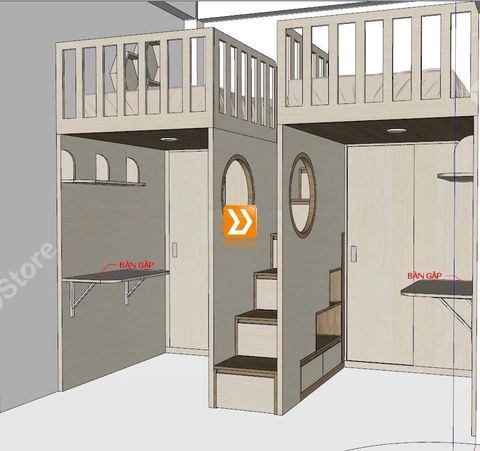 Phòng ngủ giường tầng cho 2 bé gái nhà chị Quyên Trần