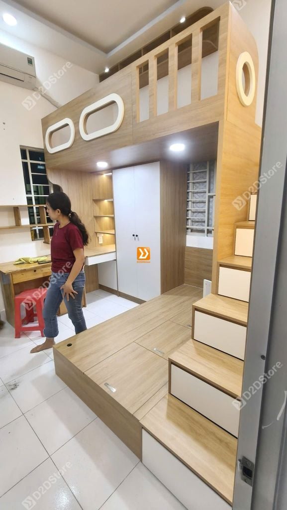 Phòng ngủ giường tầng cho 2 bé trai nhà chị Tuyết Yên