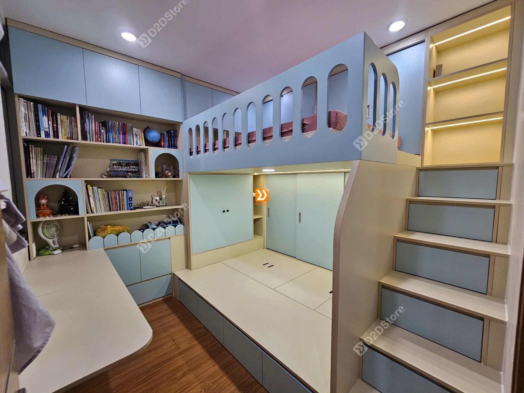 Phòng ngủ giường tầng 3 bé trai nhà chị Hồng Thủy