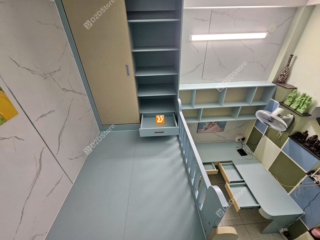 Phòng ngủ giường tầng cho 1 bé trai và 1 bé gái nhà chị Khuê Tú