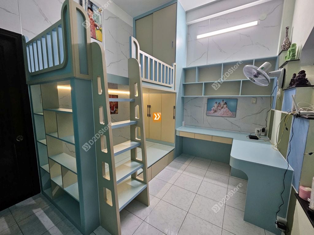 Phòng ngủ giường tầng cho 1 bé trai và 1 bé gái nhà chị Khuê Tú