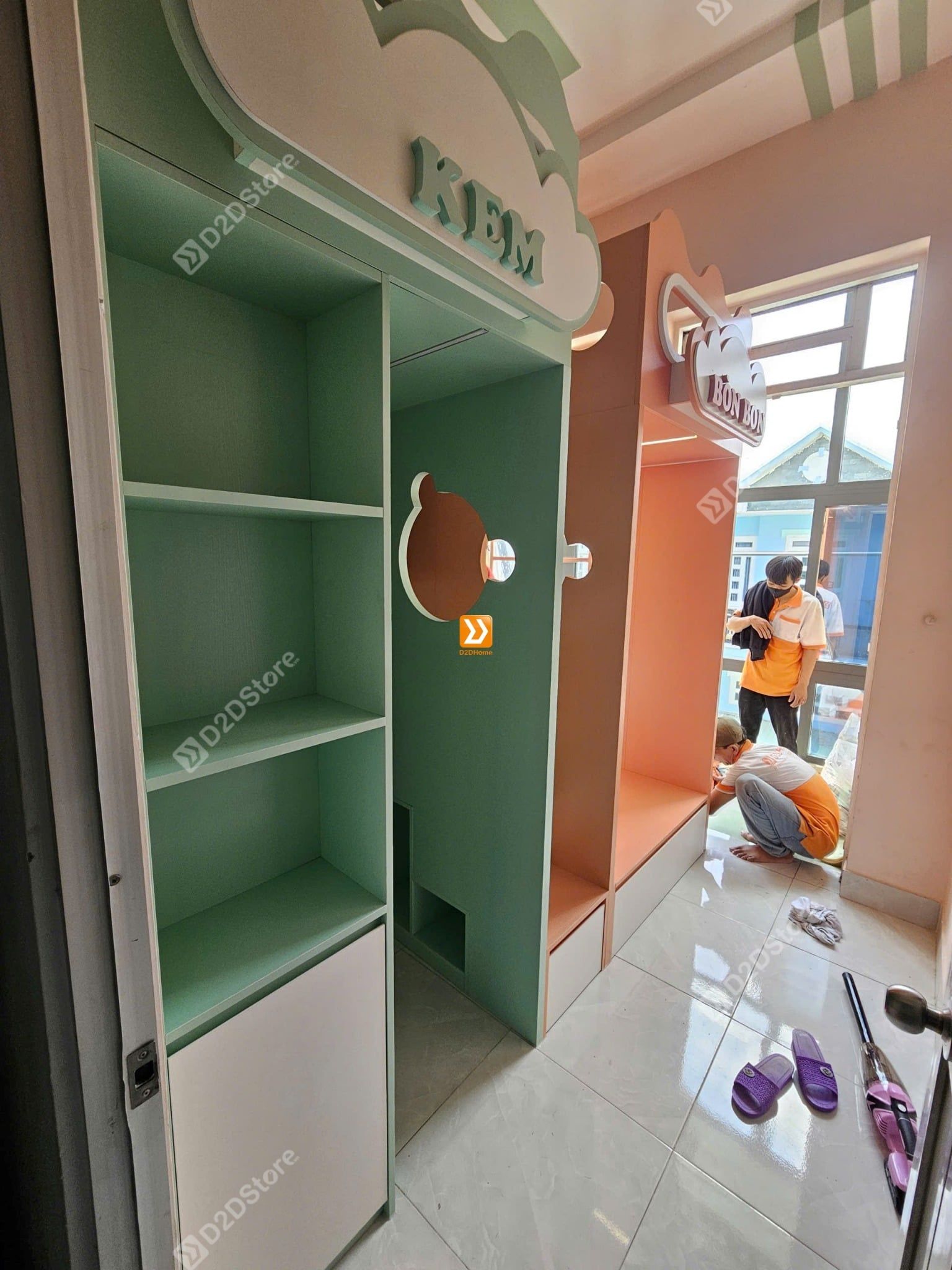 Phòng ngủ giường tầng cho 1 bé trai và 1 bé gái nhà anh Hữu Trí