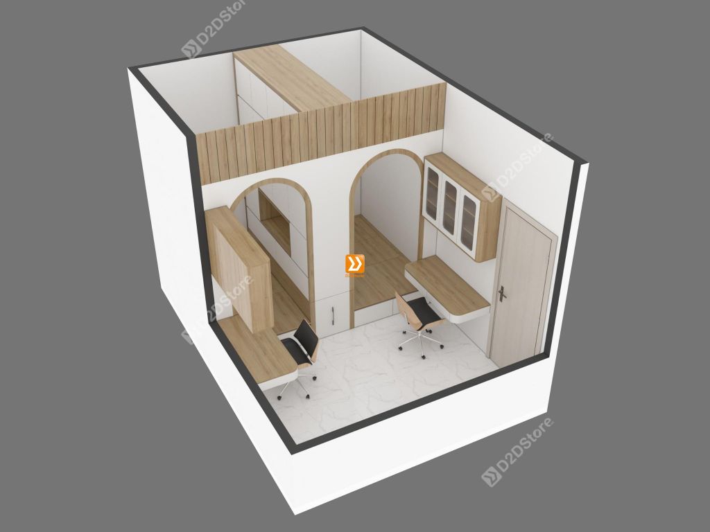 Hệ giường tủ đối xứng cho 2 bé nhà chị Mai Võ