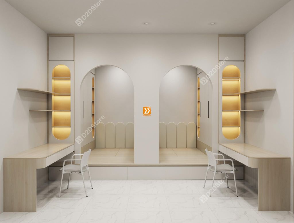 Hệ giường tủ đối xứng cho 2 bé nhà chị Cỏ Dại