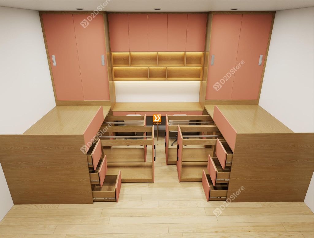 Hệ giường tủ đối xứng cho 2 bé gái nhà chị Kiều Võ