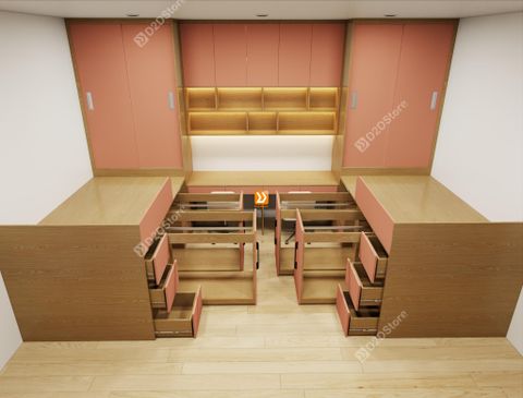 Hệ giường tủ đối xứng cho 2 bé gái nhà chị Kiều Võ