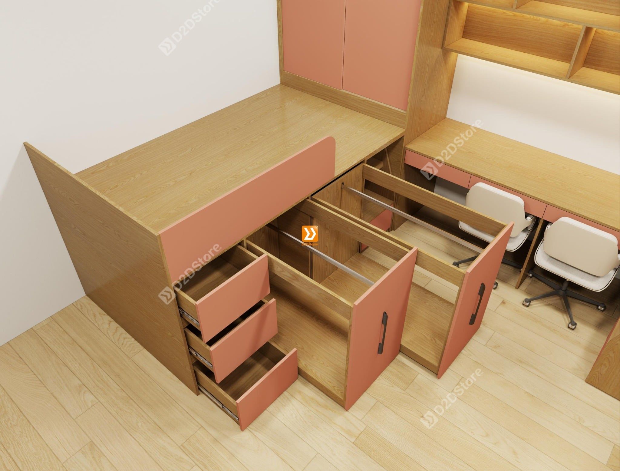  Hệ giường tủ đối xứng cho 2 bé gái nhà chị Kiều Võ 