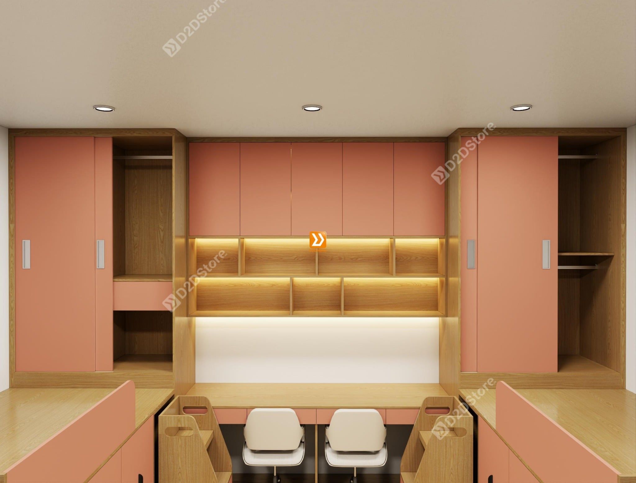  Hệ giường tủ đối xứng cho 2 bé gái nhà chị Kiều Võ 