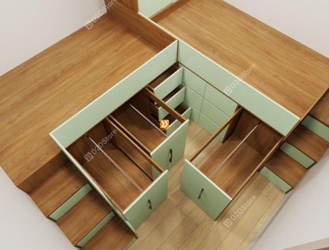 Hệ giường tủ đối xứng cho 2 bé trai nhà anh Vũ