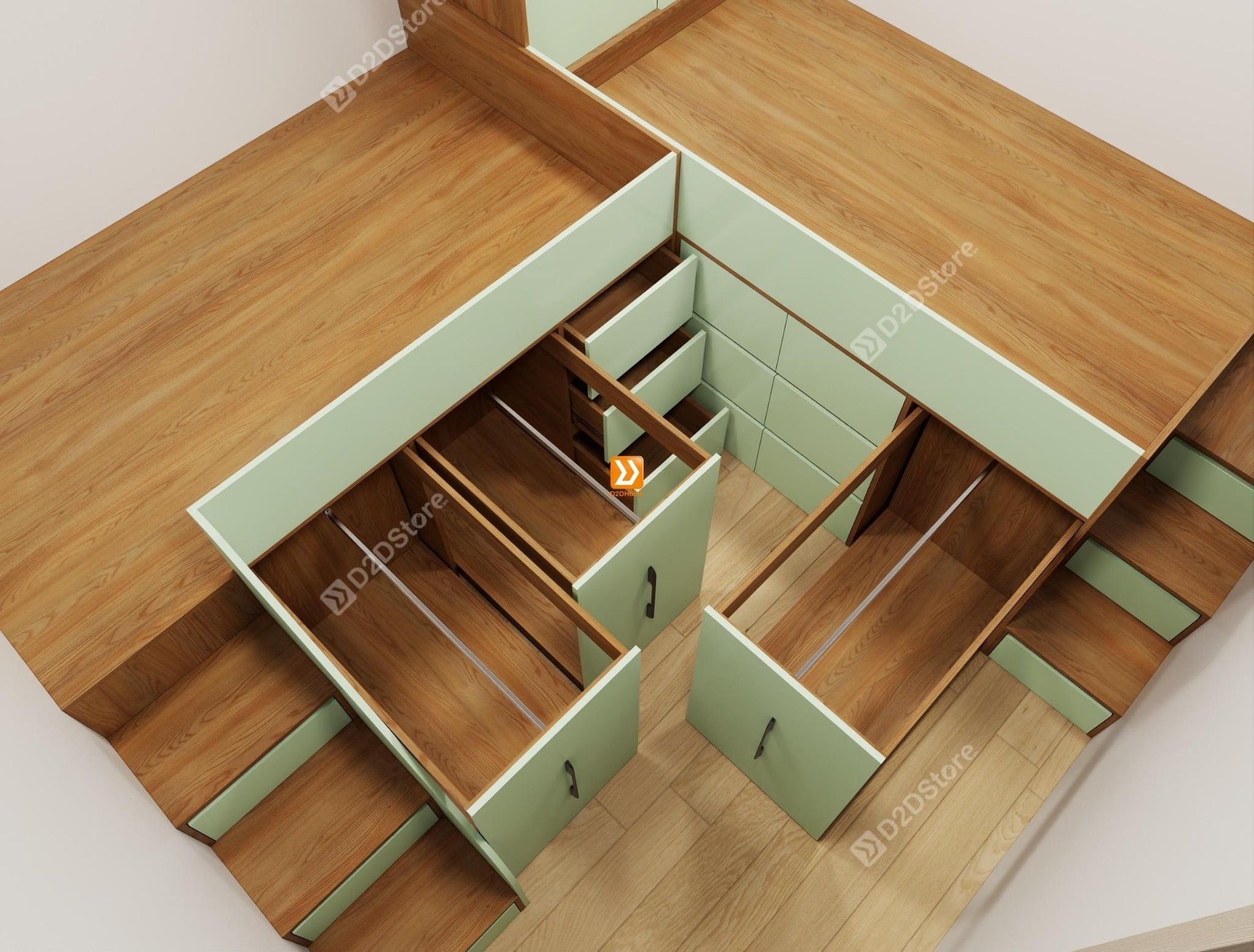 Hệ giường tủ đối xứng cho 2 bé trai nhà anh Vũ