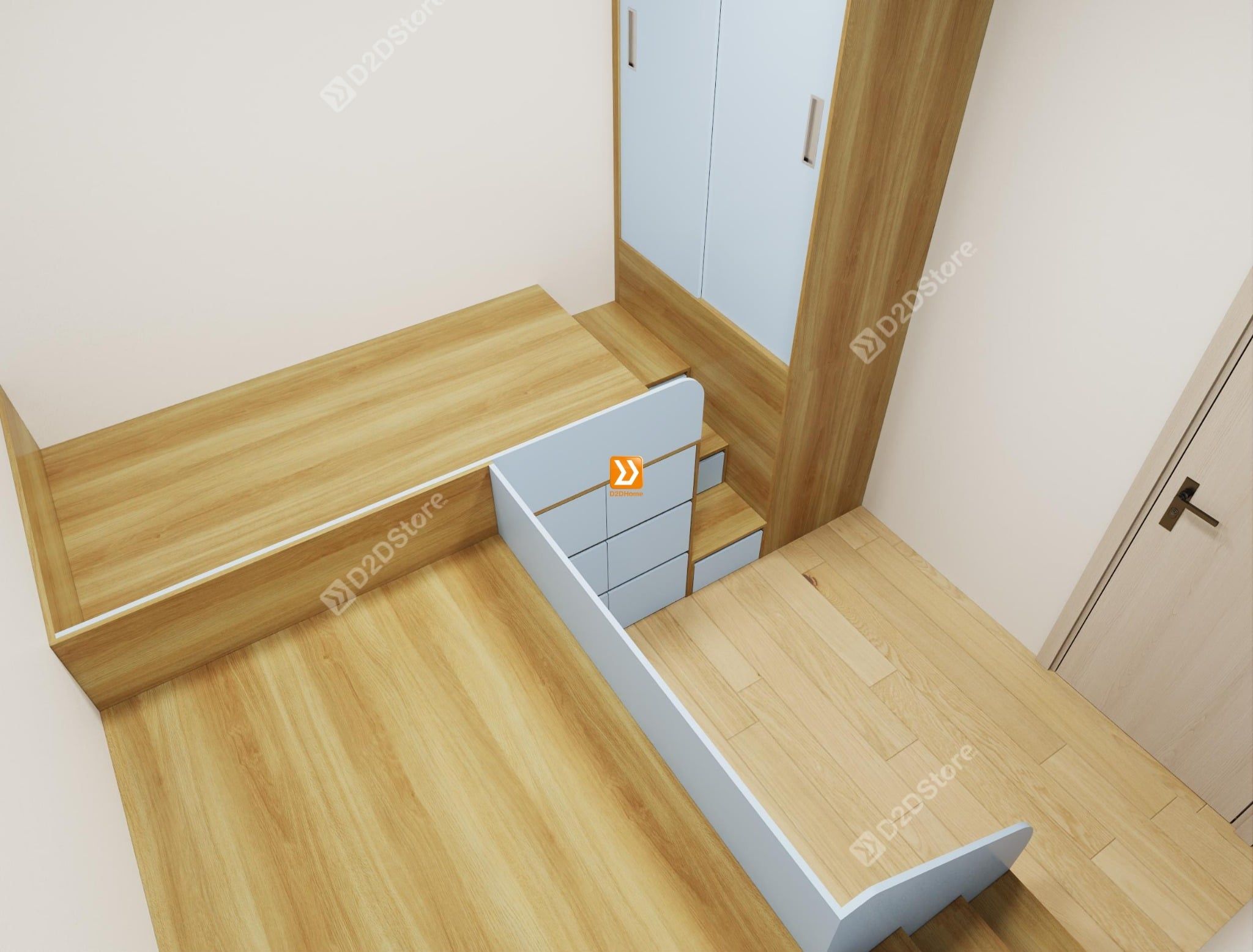  Hệ giường tủ đối xứng cho 2 bé trai nhà anh Hoàng Anh 