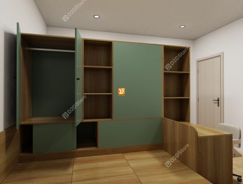 Hệ giường tủ đối xứng cho 2 bé nhà Chị Sunny