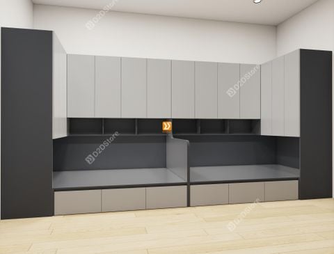 Hệ giường tủ đối xứng cho 2 bé nhà anh Lâm