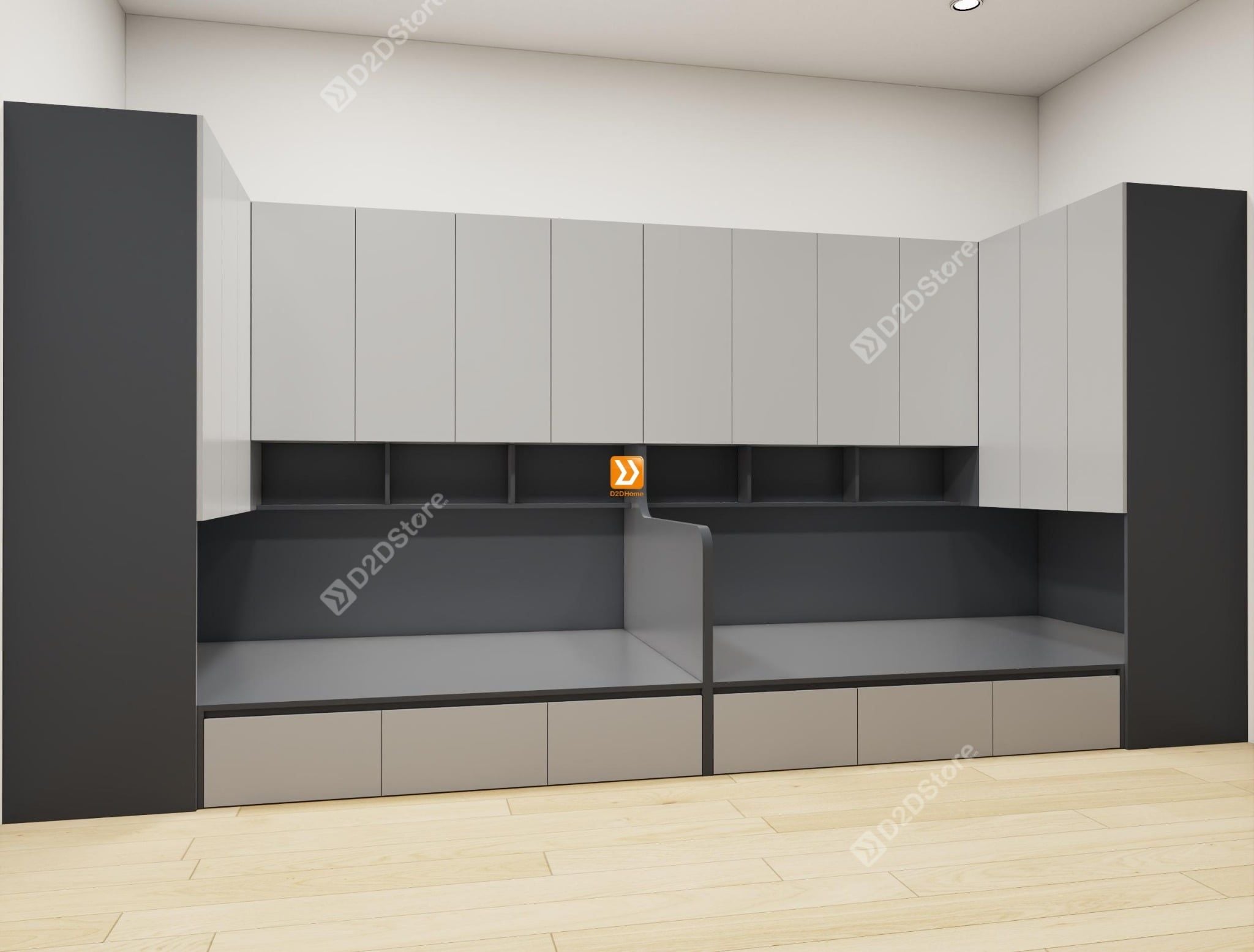 Hệ giường tủ đối xứng cho 2 bé nhà anh Lâm