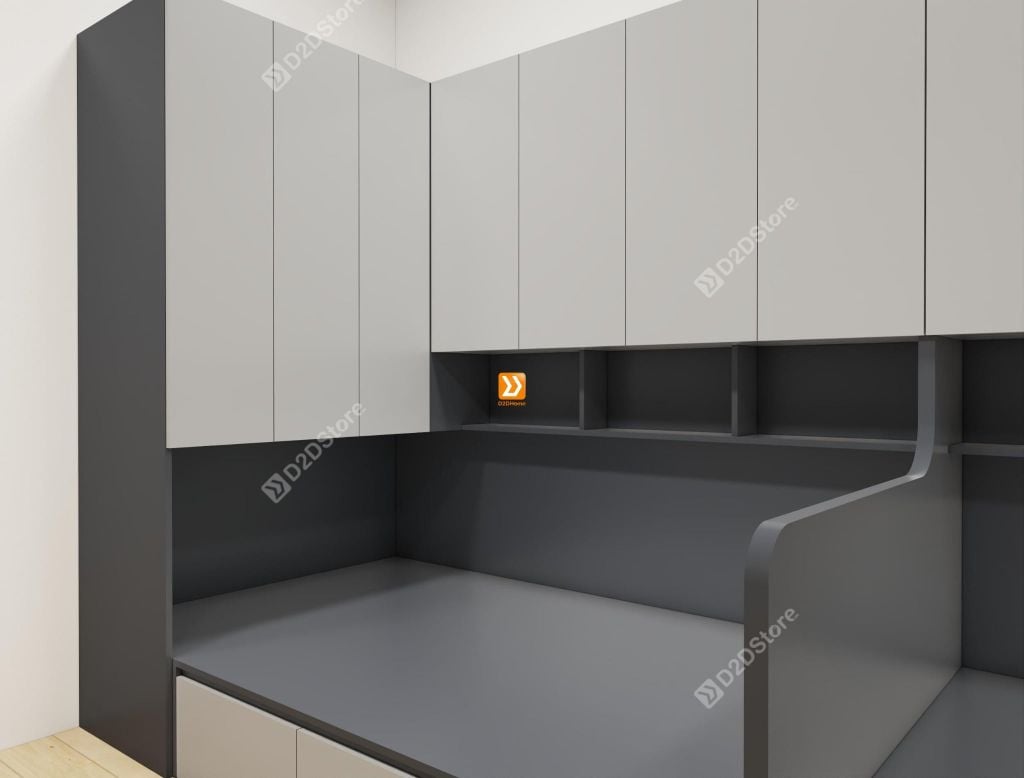 Hệ giường tủ đối xứng cho 2 bé nhà anh Lâm