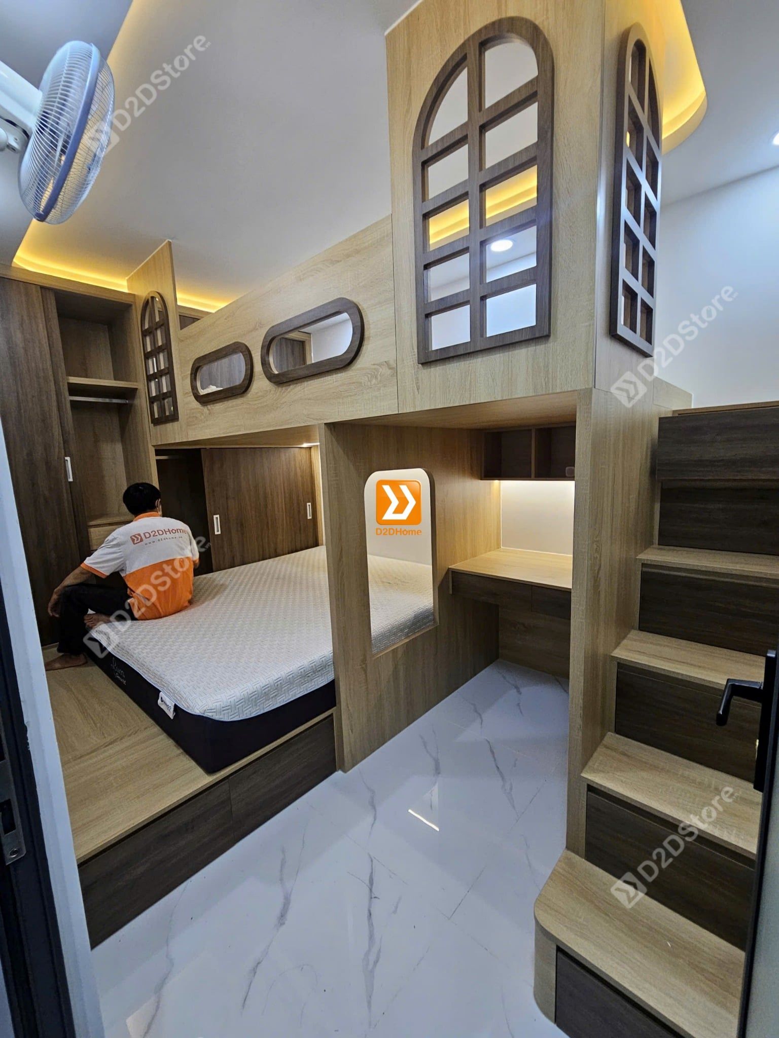  Phòng ngủ giường tầng cho bố mẹ và 1 bé trai nhà anh Hữu Nguyên 