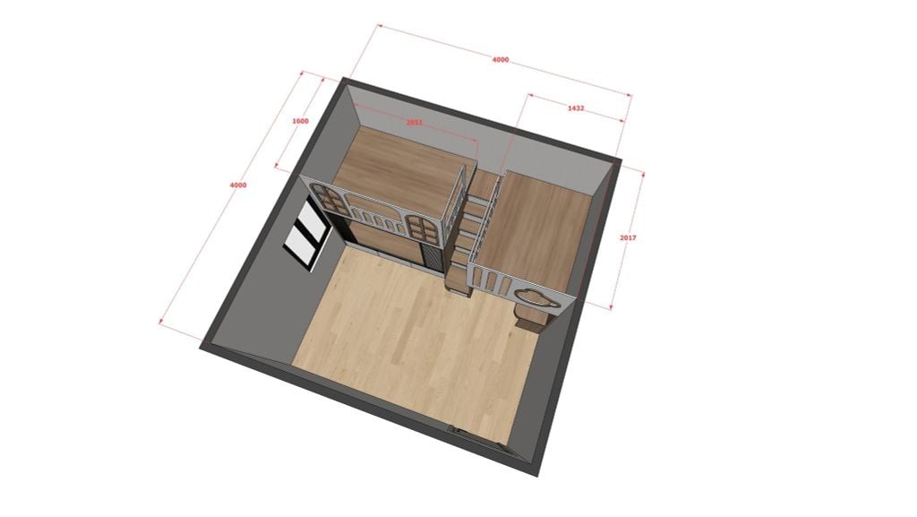Phòng ngủ giường tầng cho bố mẹ và 2 bé trai nhà chị Hải Âu