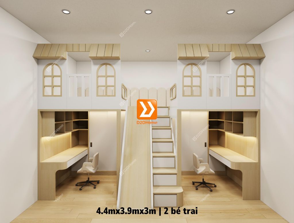 Phòng ngủ giường tầng 2 bé trai nhà anh Nhật Trường