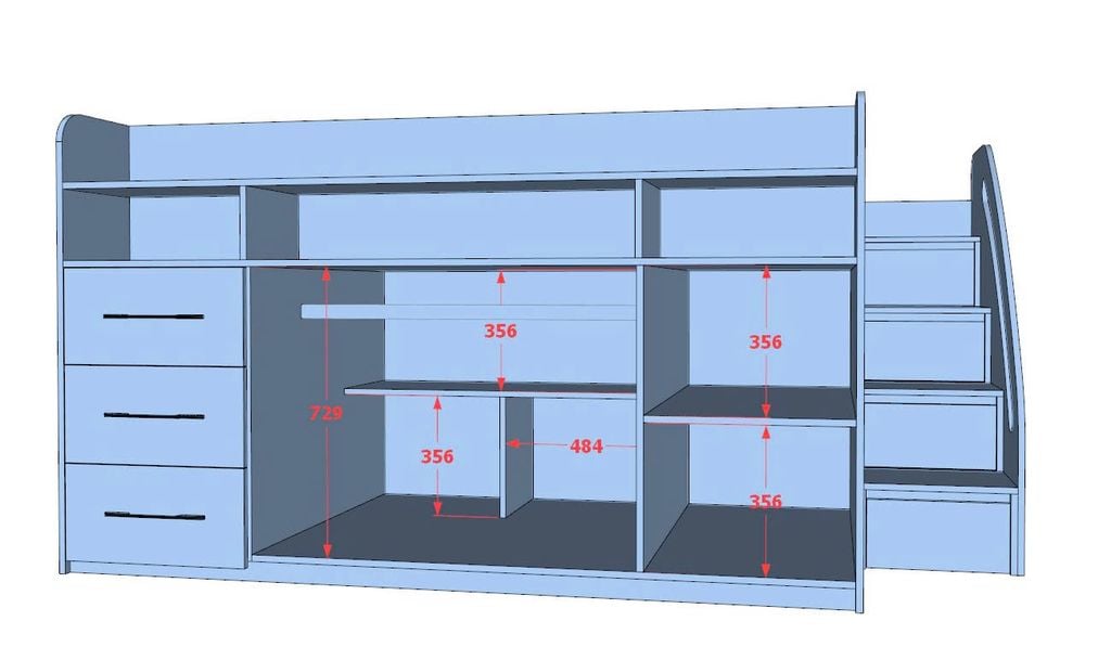 Giường thông minh tích hợp tủ và kệ sách có cầu thang mã GTM.KS01