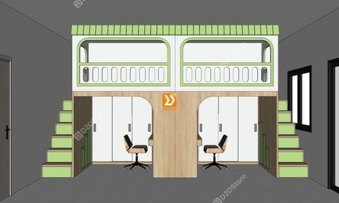 Phòng ngủ giường tầng đối xứng cho 2 bé trai nhà chị Liễu
