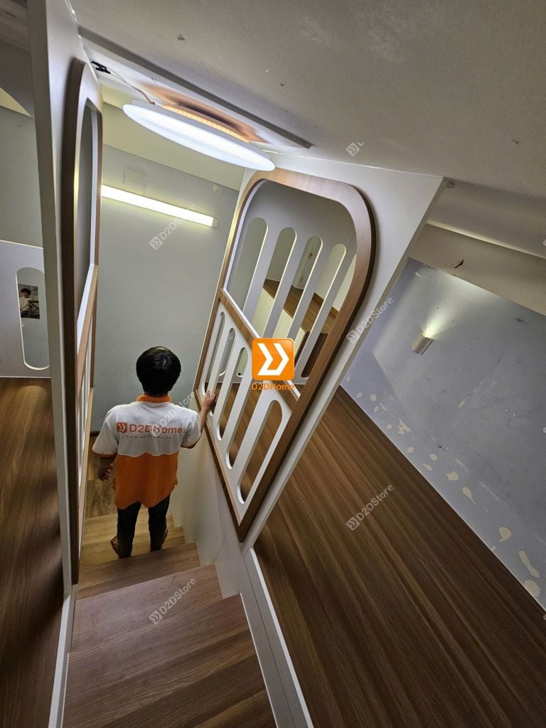 Phòng ngủ giường tầng cho bố mẹ và 2 bé nhà chị Phương Nguyễn