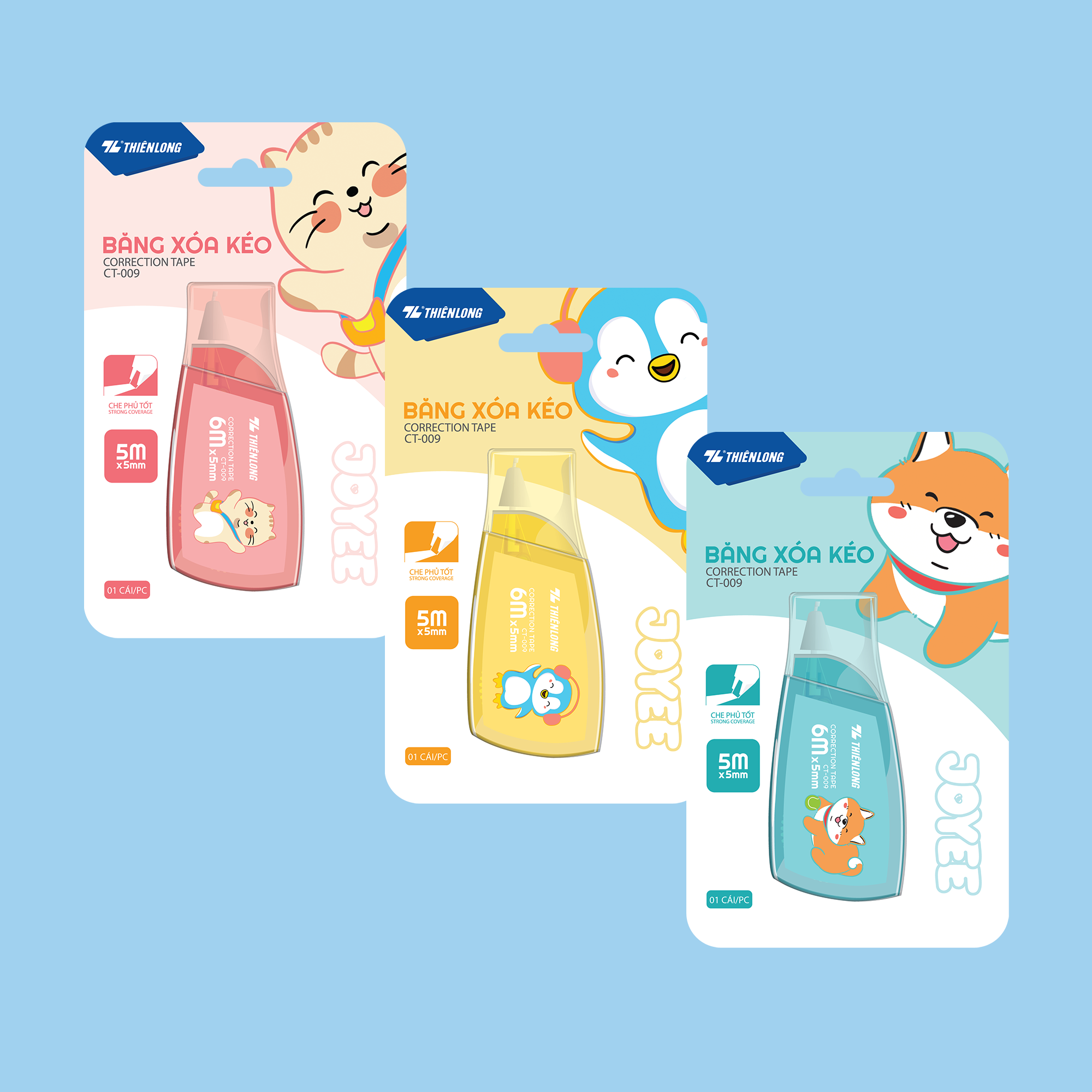  Bút xóa kéo Thiên Long CT-009, thiết kế nhỏ gọn tiện lợi, chiều dài băng xóa 12m, độ bám tốt, che phủ lỗi viết rõ ràng và đều nét. Băng xóa khô nhanh, có thể viết đè ngay mà không lem, không nhăn giấy 
