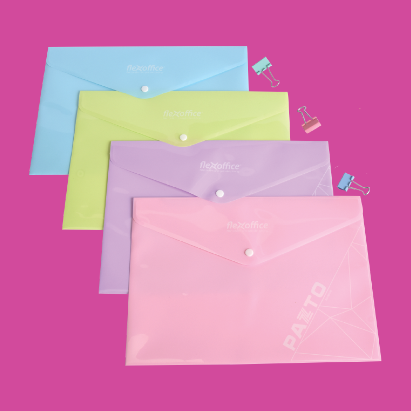  Bìa nút F4 Thiên Long FO-CBF010, bộ 4 màu Pastel T10, chất liệu nhựa dẻo trong suốt bền đẹp, thiết kế có nút bấm chắc chắn, giúp giữ giấy tờ an toàn, không bị rơi rớt 