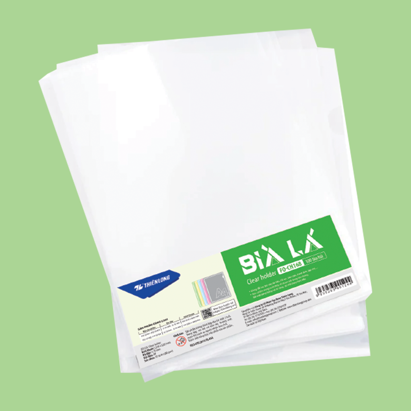  Bìa lá Thiên Long FO-CH0168, chất liệu nhựa dẻo trong suốt, dày dặn bền chắc, dễ dàng kẹp và bảo quản tài liệu, giúp lưu trữ giấy tờ gọn gàng và sạch đẹp, phù hợp cho học sinh, sinh viên và nhân viên văn phòng 