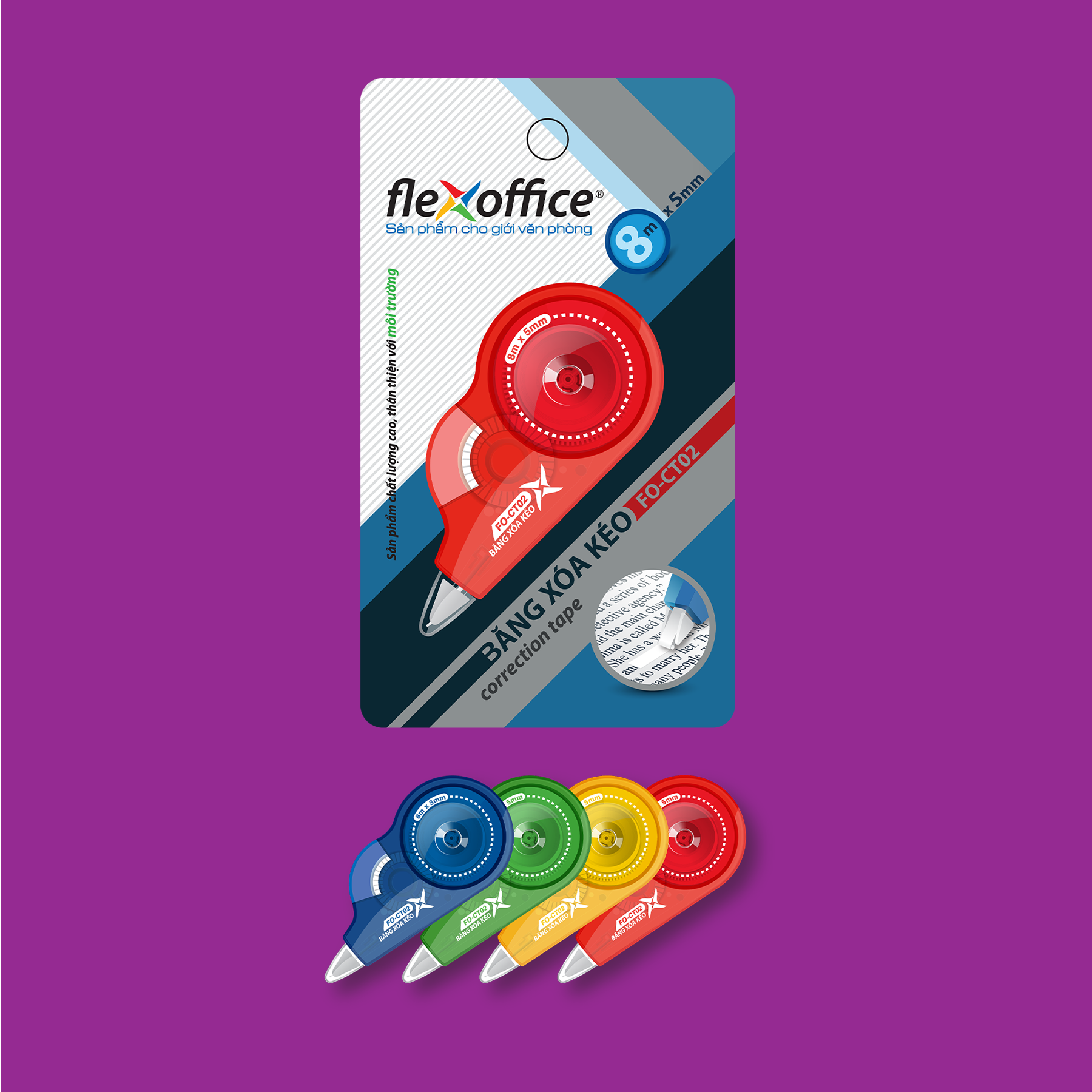  Băng xóa kéo Thiên Long FO-CT02, thiết kế nhỏ gọn tiện lợi, chiều dài băng xóa 12m, độ bám tốt, che phủ đều nét, giúp sửa lỗi viết nhanh chóng và gọn gàng. Băng xóa khô ngay, có thể viết đè ngay sau khi sử dụng mà không lem, không nhăn giấy 