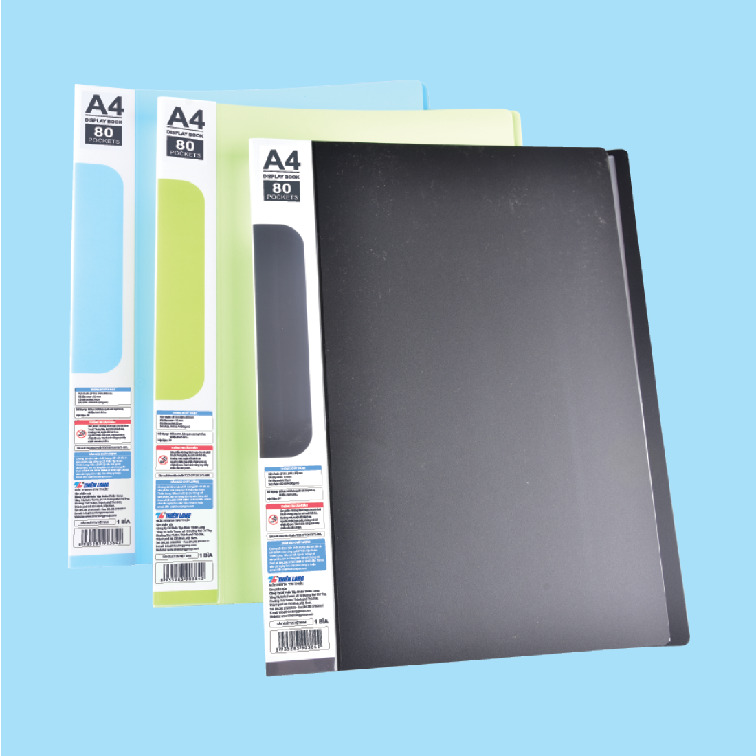  Bìa 80 lá A4 Thiên Long FO-DB010/NĐ, chất liệu nhựa dẻo trong suốt, bền chắc, gồm 80 lá rộng rãi để lưu trữ số lượng lớn tài liệu học tập và văn phòng, giúp giấy tờ gọn gàng, dễ dàng tra cứu, phù hợp cho học sinh, sinh viên và nhân viên văn phòng 